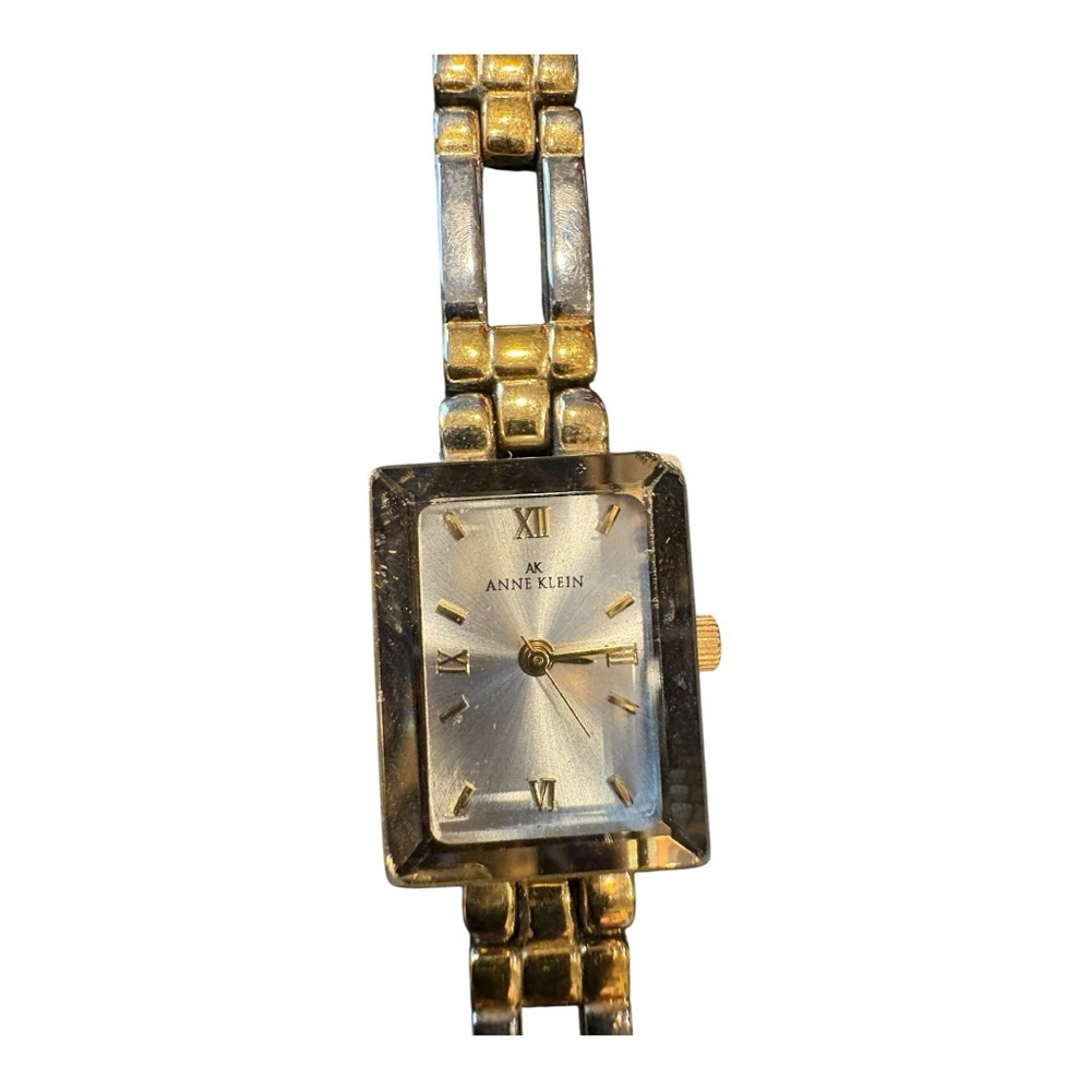 Anne Klein AK Rectangle Watch Silver Gold Roman Dial Vintage JB8